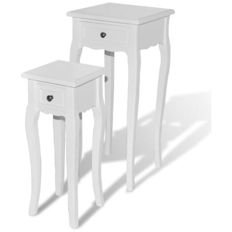 vidaXL Nesting Side Table Set 2 Pieces with Drawer White - White
