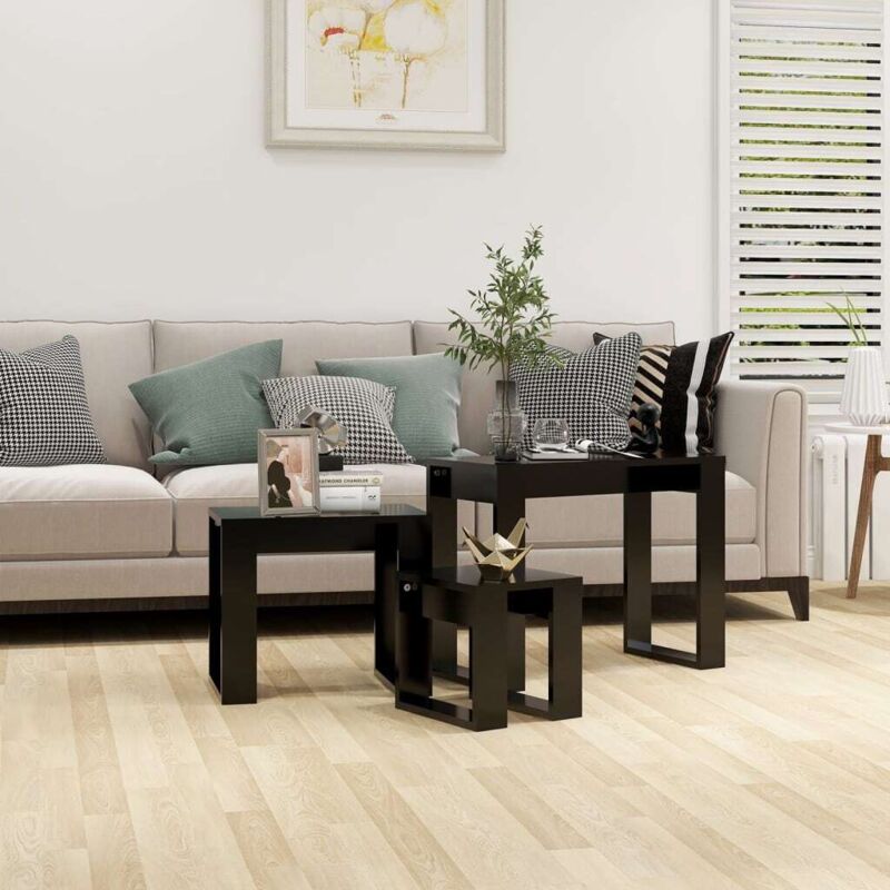 Nesting Tables 3 pcs Black Engineered Wood Vidaxl Black