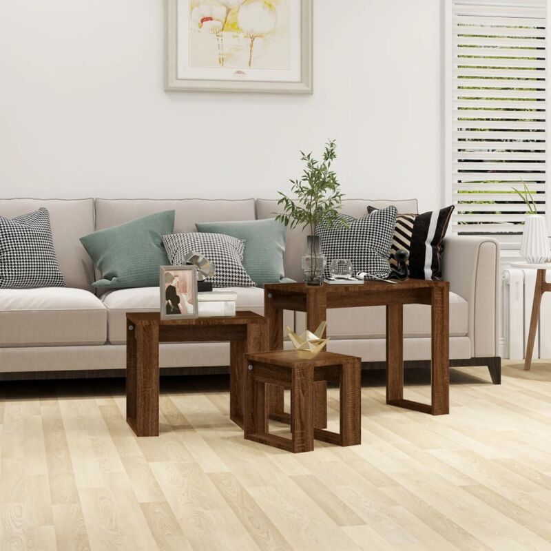 Nesting Tables 3 pcs Brown Oak Engineered Wood vidaXL - Brown