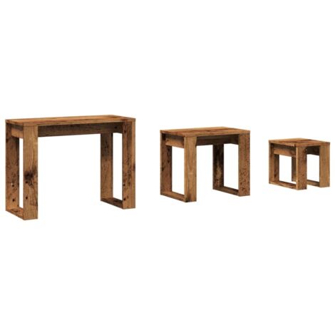 vidaXL Nido di Tavoli 3 pz Legno Antico in Legno Multistrato