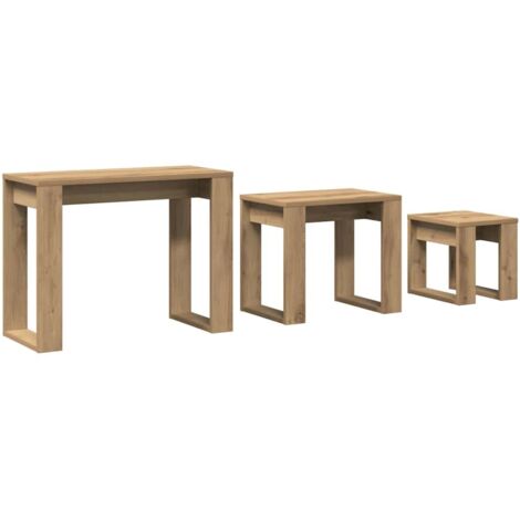vidaXL Nido di Tavoli 3 pz Rovere Artigianale in Legno Multistrato