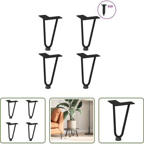 vidaXL Niveladores para mesa -  Patas de horquilla para mesa de centro (4 unidades), color negro, 20 cm, acero macizo