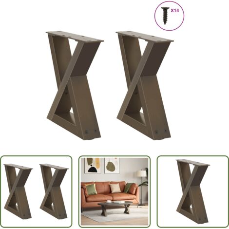 vidaXL Niveladores para mesa -  Patas para mesa de centro (2 unidades), acero natural, 40 x (30-31,3) cm.