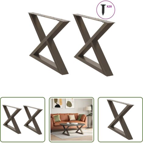 vidaXL Niveladores para mesa -  Patas para mesa de centro (2 unidades), acero natural, 70 x (42-43,3) cm.