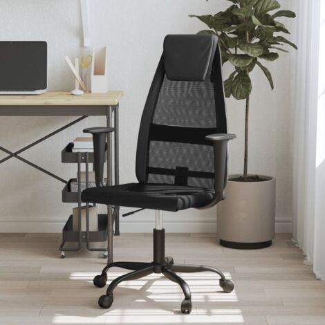 vidaXL Office Chair Height Adjustable Black Mesh Fabric and Faux Leather
