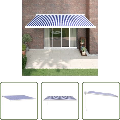 vidaXL Ombra -  Tenda da Sole Retrattile Blu e Bianca 4x3 m Tessuto e Alluminio