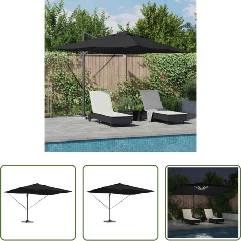 vidaXL Ombrello con illuminazione LED -  Ombrellone Nero 352 x 251 x 265 cm Poliestere e Alluminio