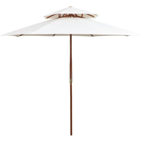 vidaXL Ombrellone 2 Livelli 270x270 cm con Palo in Legno Bianco Crema