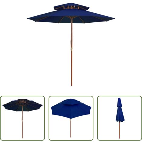 vidaXL Ombrellone a due livelli -  Ombrellone a Due Livelli con Palo in Legno 270 cm Blu