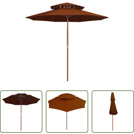 vidaXL Ombrellone a due livelli -  Ombrellone a Due Livelli con Palo in Legno 270 cm Terracotta
