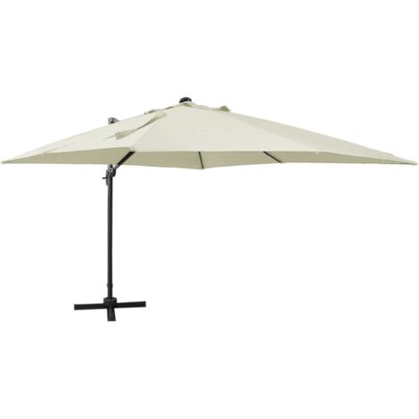 vidaXL Ombrellone a Sbalzo con Palo e Luci a LED Sabbia 300 cm