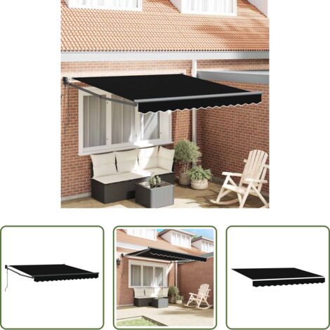 vidaXL Ombrellone alluminio -  Tenda Retrattile Nero 350 x 250 cm Poliestere e Alluminio