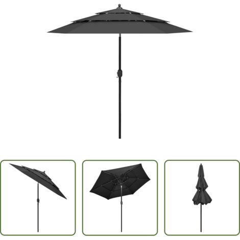 vidaXL Ombrellone anti UV -  Ombrellone a 3 Livelli con Palo in Alluminio Antracite 2,5 m