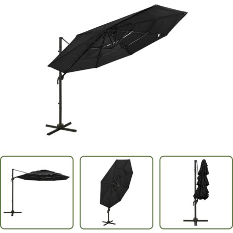 vidaXL Ombrellone anti-UV - Ombrellone a Sbalzo a 4 Livelli Palo in Alluminio 3x3 m Nero