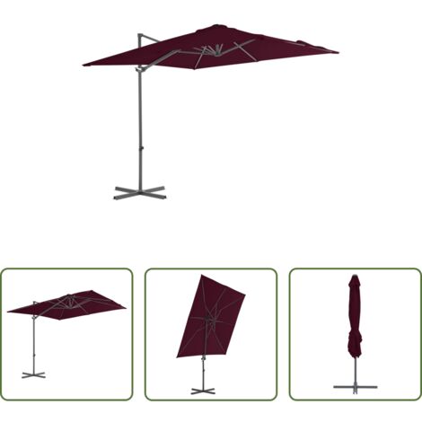 vidaXL Ombrellone anti UV -  Ombrellone a Sbalzo con Palo in Acciaio 250x250 cm Bordeaux