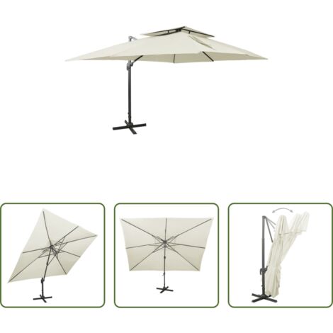 vidaXL Ombrellone anti-UV -  Ombrellone da giardino a sbalzo con doppia cima Sabbia 400x300 cm
