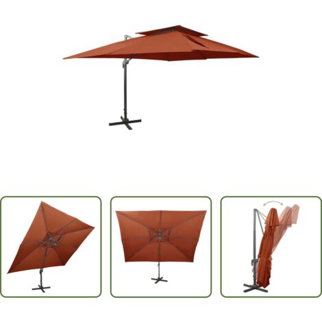 vidaXL Ombrellone anti-UV -  Ombrellone da giardino a sbalzo con doppio piano in terracotta 400x300 cm
