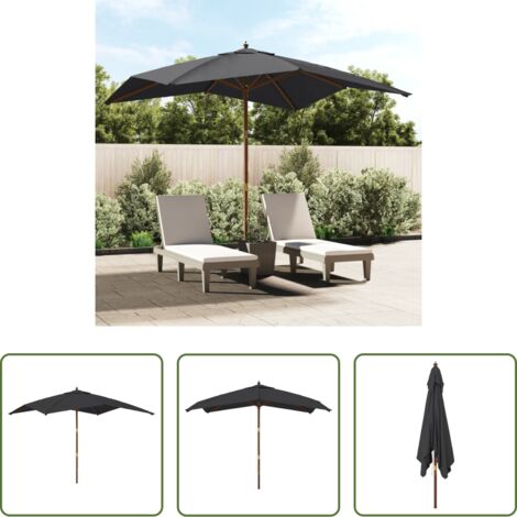 vidaXL Ombrellone anti UV -  Ombrellone da Giardino con Palo in Legno Nero 300x300x273 cm