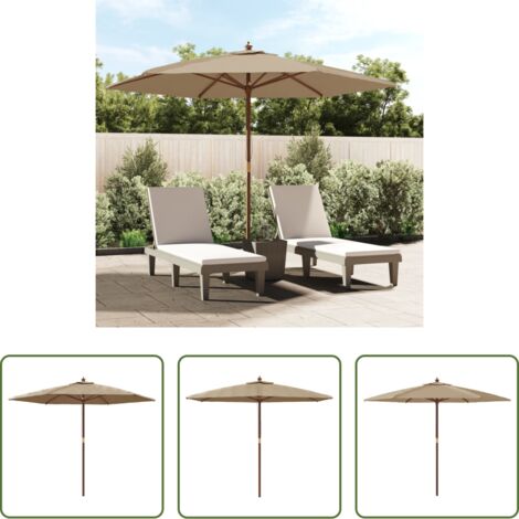 vidaXL Ombrellone anti UV -  Ombrellone da Giardino con Palo in Legno Tortora 299x240 cm
