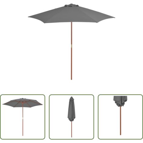 vidaXL Ombrellone antracite -  Ombrellone da Esterni con Palo in Legno 270 cm Antracite