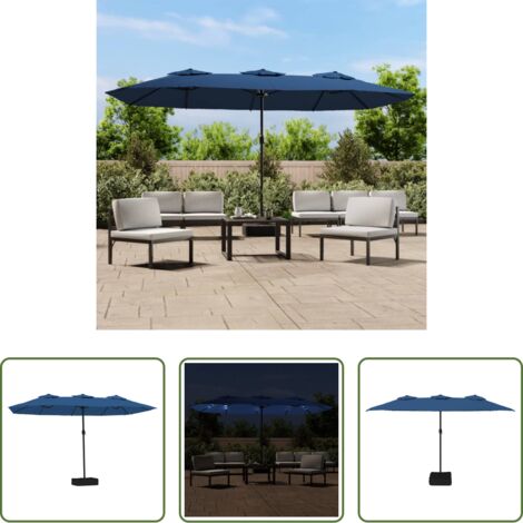 vidaXL Ombrellone con LED -  Ombrellone a Doppia Testa con LED Azzurro 449x265 cm
