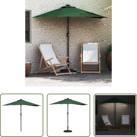 vidaXL Ombrellone con luci LED -  Ombrello da giardino Verde 294 x 150 x 223 cm