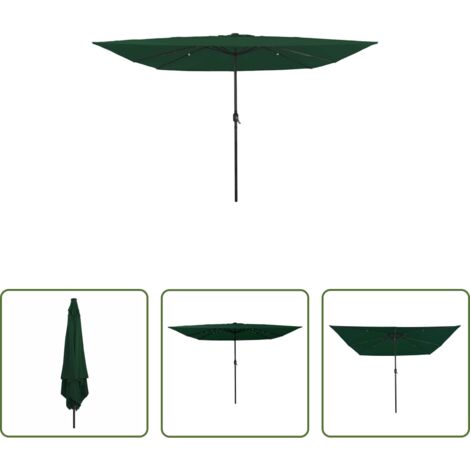 vidaXL Ombrellone con luci LED -  Ombrello da giardino Verde 295 x 295 x 245 cm