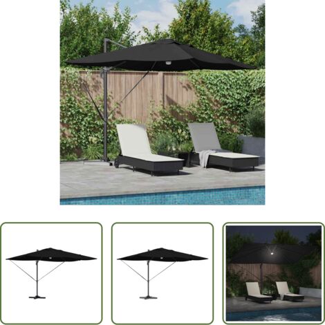 vidaXL Ombrellone con luci LED -  Ombrellone Nero 351 x 250 x 253 cm Poliestere e Alluminio