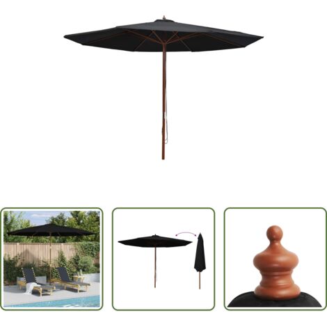 vidaXL Ombrellone con palo in legno -  Ombrellone da Esterni con Palo in Legno 350 cm Nero