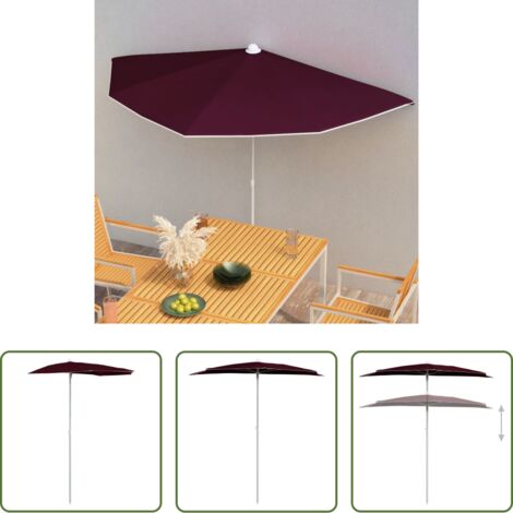 vidaXL Ombrellone da esterno -  Ombrellone Semicircolare da Giardino con Palo 180x90 cm Bordò