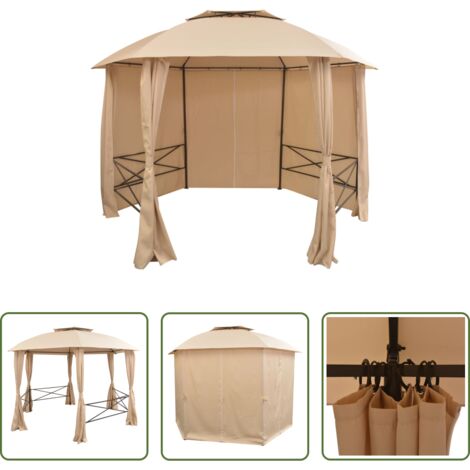 vidaXL Ombrellone da giardino -  Gazebo Padiglione da Giardino con Tende Esagonale 360x265 cm
