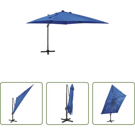vidaXL Ombrellone da giardino -  Ombrellone a Sbalzo con Palo e Luci a LED Azzurro 300 cm