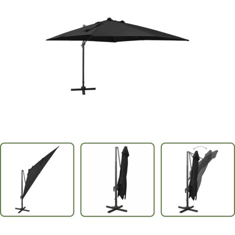 vidaXL Ombrellone da giardino -  Ombrellone a Sbalzo con Palo e Luci a LED Nero 300 cm
