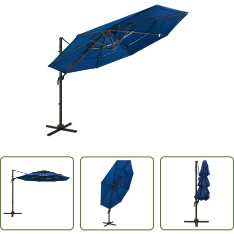vidaXL Ombrellone da terrazza -  Ombrellone da Giardino 4 Livelli Palo in Alluminio Azzurro 3x3m