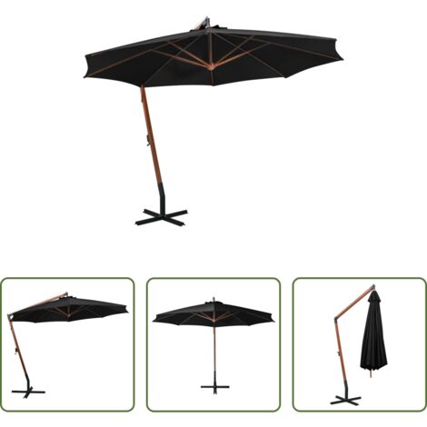vidaXL Ombrellone in abete -  Ombrellone a Sbalzo Nero 3,5x2,9 m Palo in Abete Massello