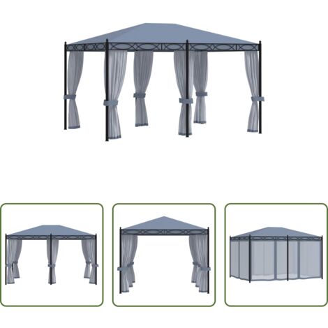 vidaXL Ombrellone in acciaio - Gazebo con Schermi a Rete 3x4 cm Antracite in Acciaio