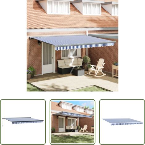 vidaXL Ombrellone per giardino -  Tenda Retrattile Blu e Bianco 400 × 300 cm Tela e Alluminio