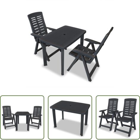 vidaXL Ombrellone -  Set da Bistrot 3 pz in Plastica Antracite