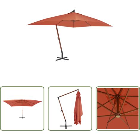 vidaXL Ombrellone terracotta -  Ombrellone a Sbalzo con Palo in Legno 400x300 cm Terracotta