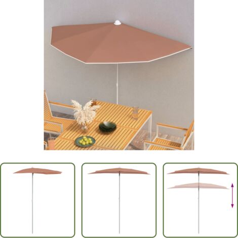 vidaXL Ombrellone terracotta -  Ombrellone Semicircolare da Giardino e Palo 180x90cm Terracotta