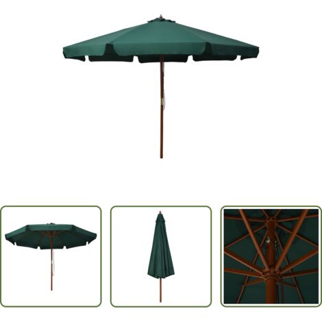 vidaXL Ombrellone verde -  Ombrellone da Esterni con Palo in Legno 330 cm Verde