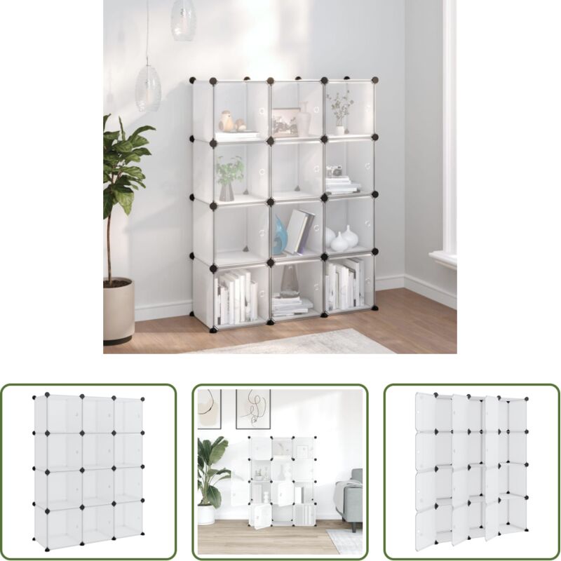 Rangement de meubles - Organiseur de rangement en cube avec 12 cubes et portes en PP transparent