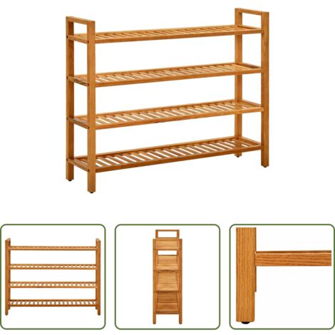 vidaXL Organizador de zapatos -  Zapatero con 4 estantes madera maciza de roble 100x27x80 cm