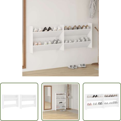 vidaXL Organizador de zapatos -  Zapateros de pared 2 uds madera contrachapada blanco 80x18x60cm