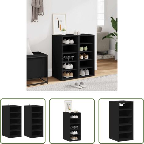 vidaXL Organizadores de zapatos -  Muebles zapateros 2 uds madera contrachapada negro 31,5x35x70cm