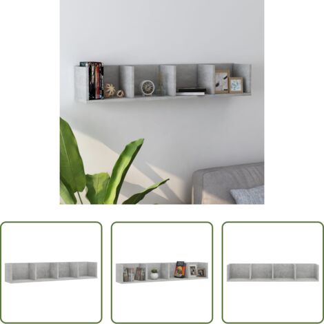 vidaXL Organizzazione CD - Scaffale Porta CD Grigio Cemento 100x18x18 cm Legno Multistrato