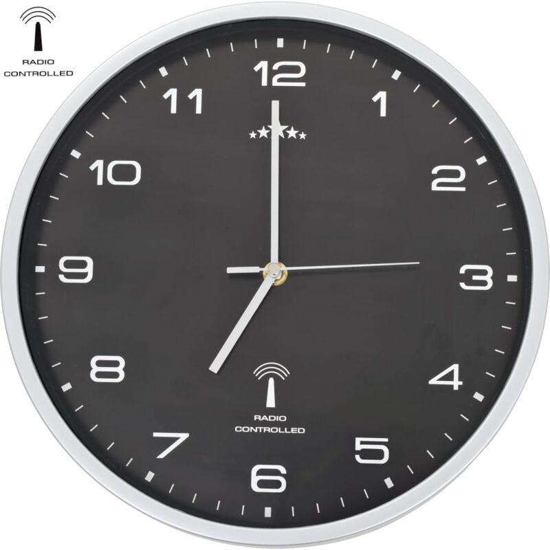 Orologio a Parete Radiocontrollato Movimento Quarzo 31 cm Nero - Vidaxl