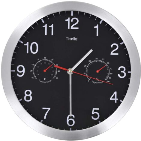 vidaXL Orologio da Parete al Quarzo Igrometro Termometro 30 cm Nero