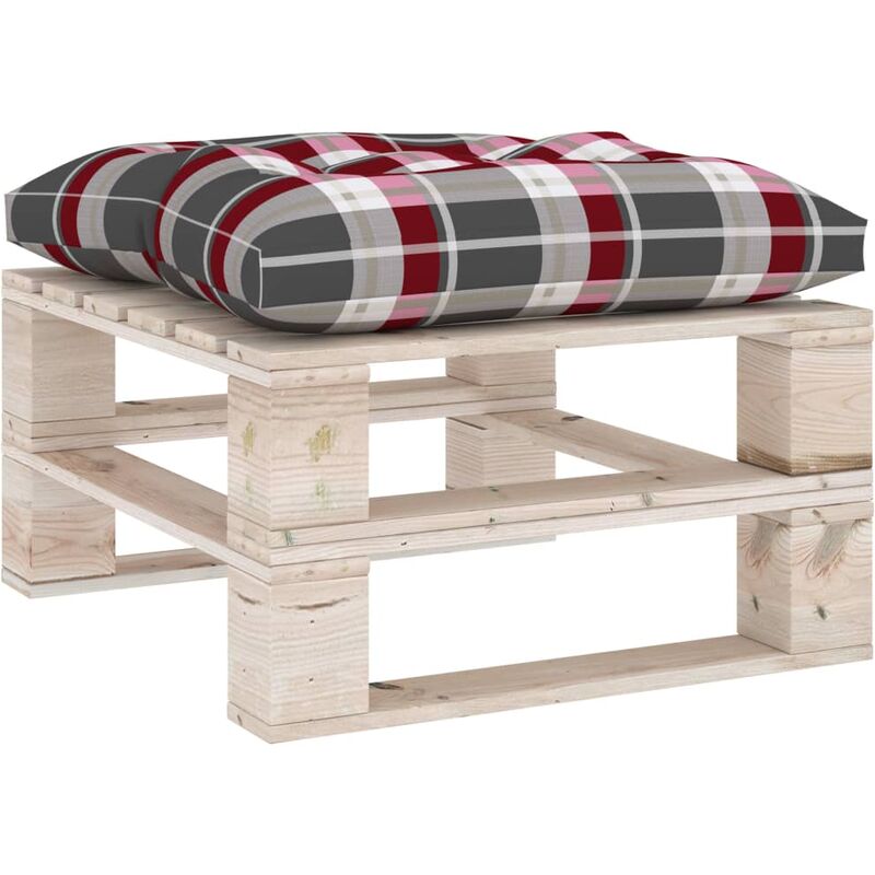 

vidaXL Otomana de palets de jardín madera pino y cojín a cuadros rojo - Blanco