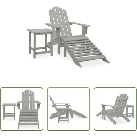 vidaXL Otomana -  Silla con otomana y mesa jardín Adirondack macizo abeto gris